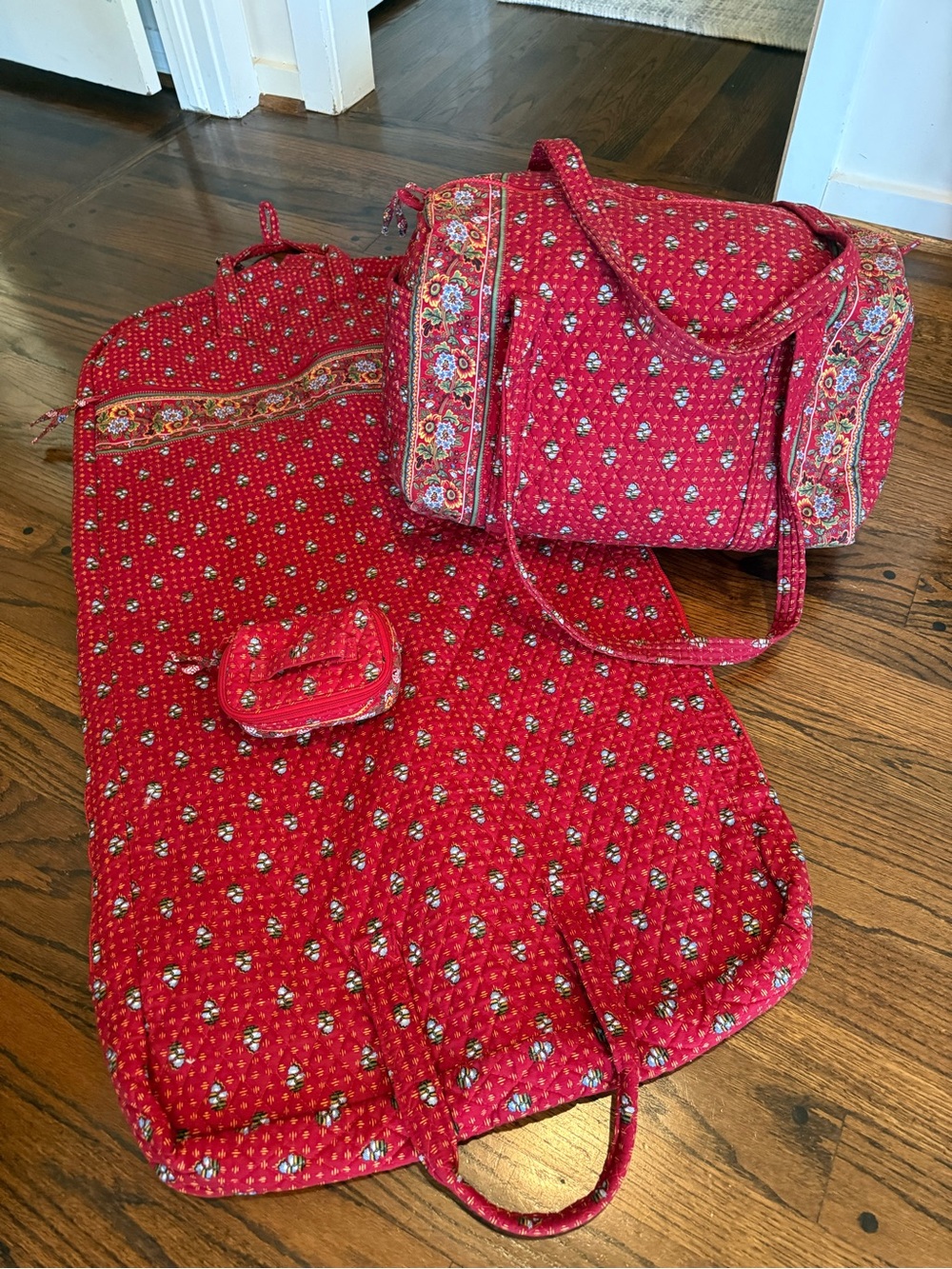 Vera Bradley Red Quilted Floral Travel Set (Bundle)